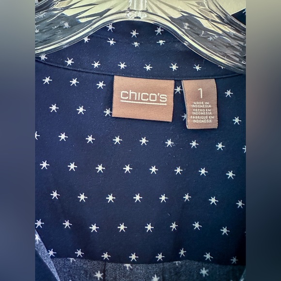Chico’s Blouse, Blue with white star pattern - Picture 3 of 6